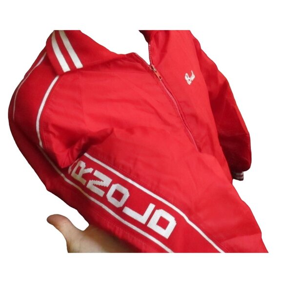 Vintage Men's Large Red Windbreaker Jacket Arnold Nebraska Sleeve Logo 1980's - Picture 3 of 7